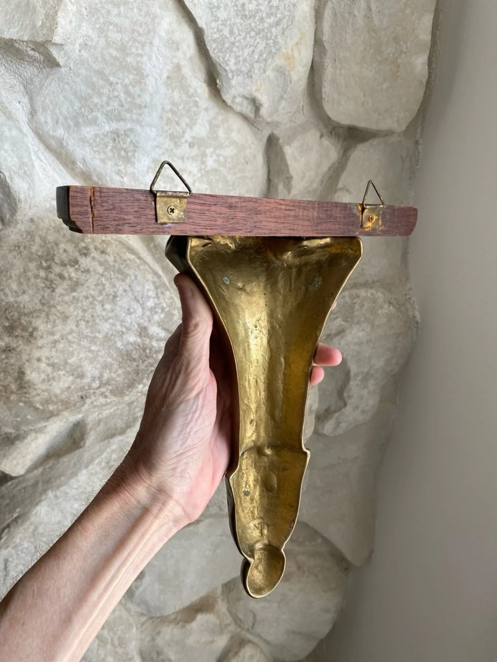 Vintage Antique Brass & Mahogany Wall Shelf